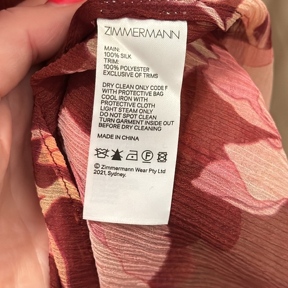 Zimmermann Silk Concert Burgundy Peonies Flutter Sleeve Tank - Picture 9 of 13